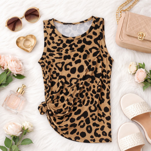 Bombom Tops - Women's BomBom Leopard Print Knit Tank Top | Size Small